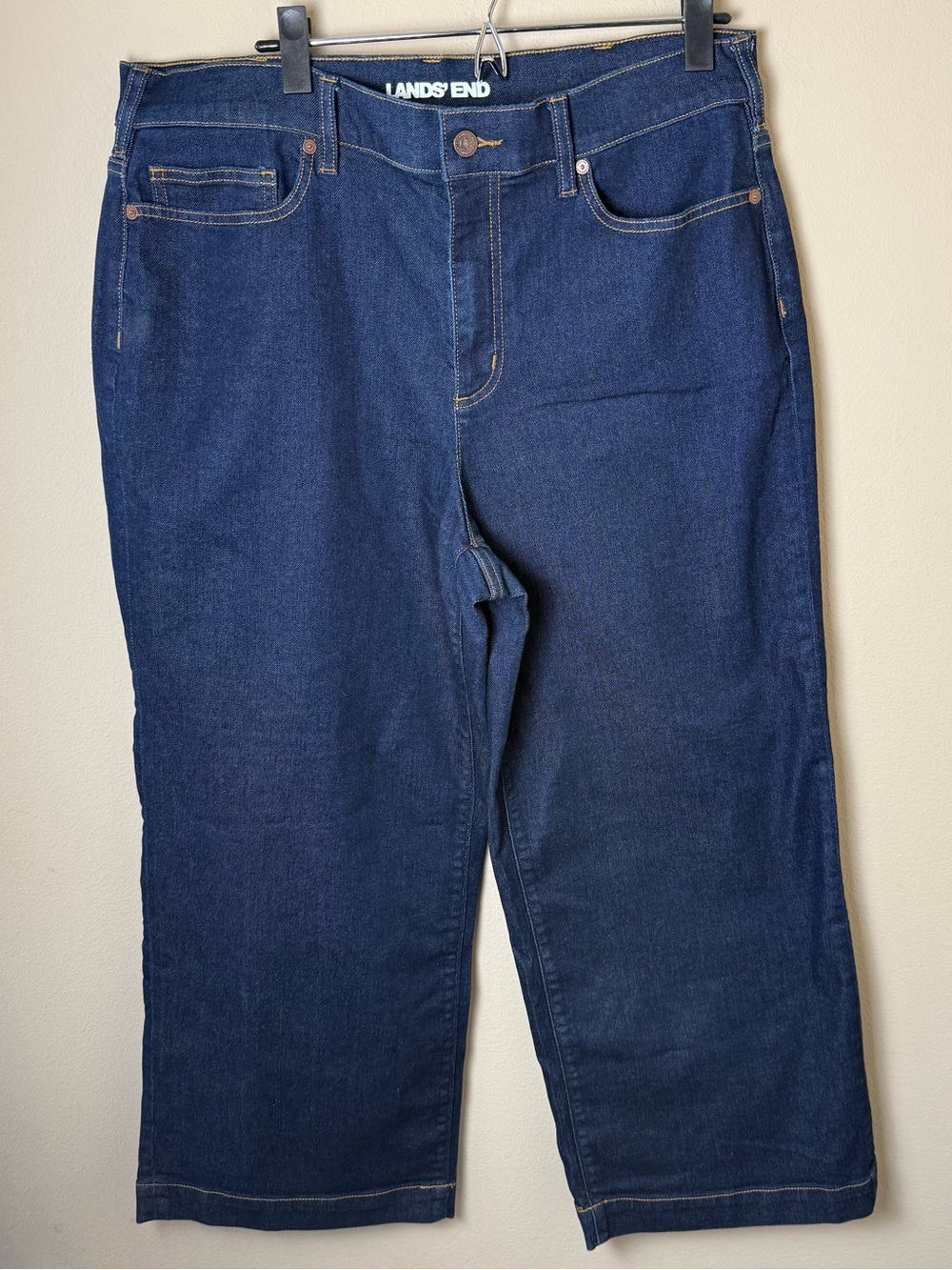 Lands End High Rise Wide Leg Jeans Womens 16W Dark Wash Denim Pants Blue